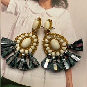 JCREW Elegant Cream and Green Statement Earrings